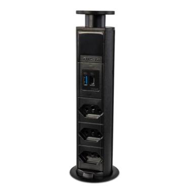 Imagem de Torre De Tomada Retrátil Embutir Mesa Bancada Totem 20a USB A USB C