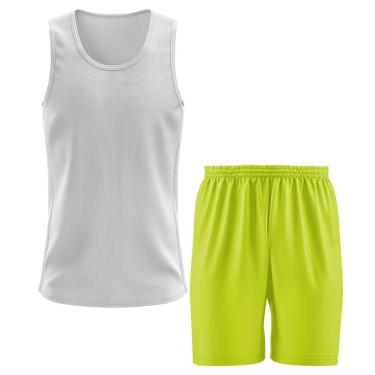 Imagem de Kit Calção Short Futebol Basquete Amarelo + Regata Masculina Lisa Básica Dry-Masculino