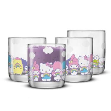 Imagem de JoyJolt Copos curtos Hello Kitty & Friends Rainbow, conjunto de 4 copos Lowball, copos de vidro de 290 ml, personagens Sanrio, Cinnamoroll Kuromi My Melody e mais, Kawaii Hello Kitty Glassware