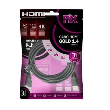 Imagem de Cabo HDMI 4K 340Mhz  10.2Gbps Versão Gold 1.4 3 Metros PIX