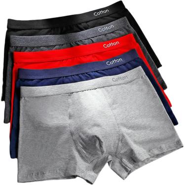 Imagem de Cueca boxer masculina de algodão cueca boxer masculina U-convexa impressa cueca boxer masculina 5 pacotes adequada para a pele e respirável, branca, 50 x 120 cm