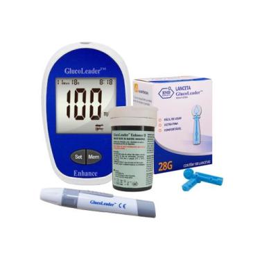 Imagem de Kit Glicemia 1 Medidor Diabete digital Glucoleader + 1 Frascos De Tira