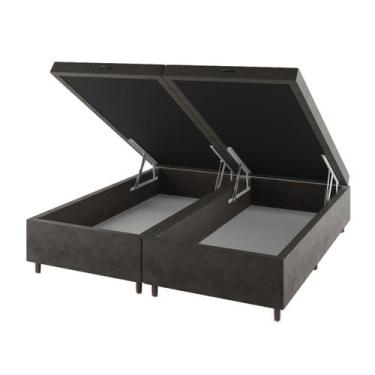 Imagem de Base de Cama Box King Sonata com Baú Veludo Capuccino - Vian, Marrom, 