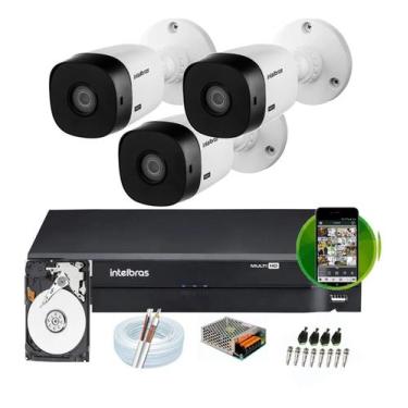 Imagem de Kit Intelbras 3 Cam 1120b Ir 20m Dvr 4ch Intelbras C/ Hd