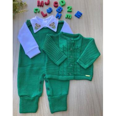 Imagem de Saída de maternidade de menino em tricot 4 peças urso gravata - Dinhos