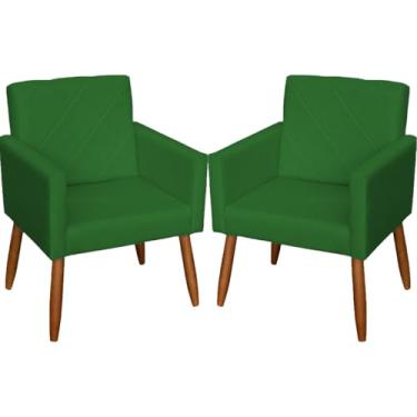 Imagem de Kit 2 Poltronas Decorativas Para Sala Beatriz Cadeiras Reforçadas Para Sala De Espera Consultório Escritório Recepção Manicure Sala De Estar Suede Cores Pé Castanho - Clique & Decore (Verde)