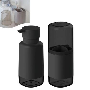 Imagem de Kit Dispenser Porta Sabonete Líquido Suporte Escova Dente Creme Dental