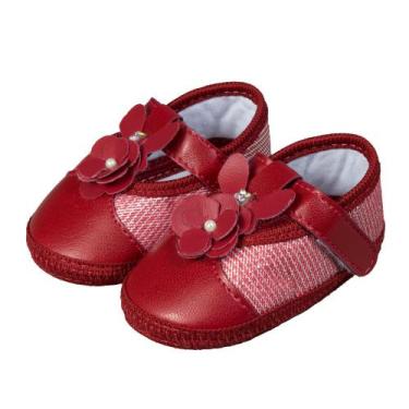 Imagem de Sapatilha vermelha com tiras autocolantes para bebê flor pérola - Era 