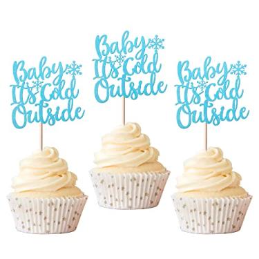 Imagem de Rsstarxi 36 Pack Baby It's Cold Outside Cupcake Toppers Glitter Winter Snowflake Cupcake Picks for Winter Frozen Theme Snowflake Baby Shower Kids Birthday Christmas Party Cake Decorations Blue