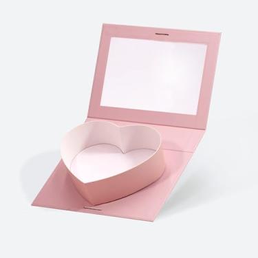 Imagem de Geoto 20 x 15 cm x 5 cm a granel rosa/vermelho/branco/preto em forma de coração único caixa de presente preenchível para presente de dia dos namorados 1 pacote (rosa com janela)