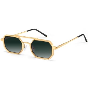 Imagem de Dollger Óculos de sol masculinos quadrados aviador mola dobradiças armação de metal óculos de sol conforto punk óculos de sol masculino, Armação dourada, lente verde gradiente, Large