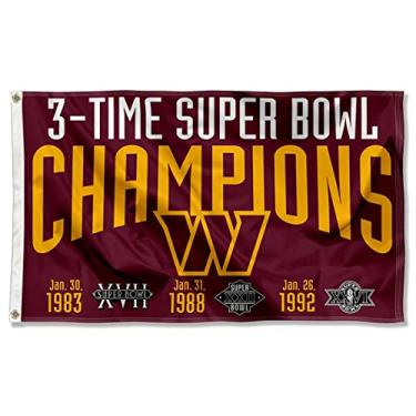 Imagem de WinCraft Bandeira Washington Commanders 3X e 3 vezes Super Bowl Champions bandeira exterior interior 3x5 pés bandeira