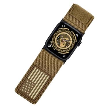 Imagem de Tefeca Pulseira Ultrawide com bandeira dos EUA Fortitude compatível com Apple Watch Ultra 2/Ultra de 49 mm, série 10 de 46 mm, séries 9/8/7 de 45 mm, SE2/SE/6/5/4 de 44 mm (preto coiote, GG para 49