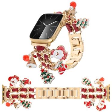 Imagem de REALSIGN Pulseiras de metal elegantes compatíveis com Apple Watch séries 9, 8, 7, 6, 5, 4, 3 2 mm, ultra 2 (S11-vermelho dourado, 38/40/41 mm)