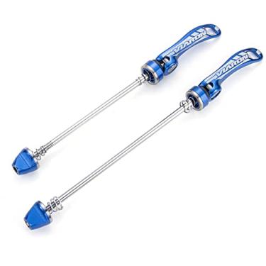Imagem de VIARON Conjunto de espeto dianteiro e traseiro para mountain bike de liberação rápida MTB Espetos de roda de bicicleta de liga de alumínio, alavanca QR (azul)