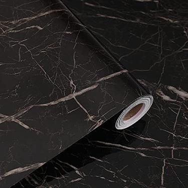 Imagem de QIMAY Papel de mármore preto descasque e cole 39 cm x 38 cm, papel de contato de mármore para bancadas, impermeável, autoadesivo, papel de parede removível, papel de parede de mármore de granito,