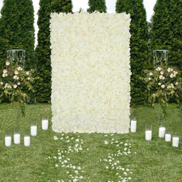 Imagem de LJIE-House Painéis de parede de flores artificiais, marfim 2,1 x 1,4 m, pano de fundo floral de hortênsia de seda para casamento, bebê, chá de panela, evento, foto, decoração de fundo DIY