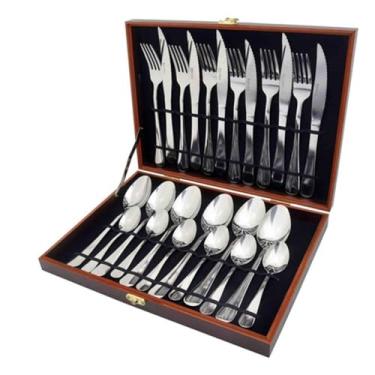 Imagem de Jogo Talheres Conjunto Faqueiro 24 Pçs Aço Inox Liso Cozinha