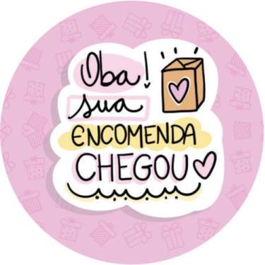 Imagem de 140 Etiquetas Adesivas 'OBA SUA ENCOMENDA CHEGOU' - 3,5x3,5cm - MIMOS 