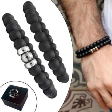 Imagem de Kit C/02 Pulseiras de Bolinha Preta Masc Grafite - GRANADO ACESSÓRIOS,