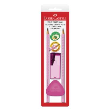 Imagem de Kit FABER-CASTELL 02 Ecolápis Grafite + Apontador + Borracha, Rosa Gri
