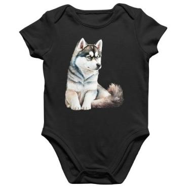 Imagem de Body Bebê Algodão Cachorro Husky Siberiano - Foca na Moda, Preto, GG