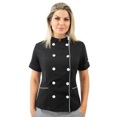 Imagem de Dólmã chef cozinha feminina manga curta - Demorgan Uniformes, Preto, M