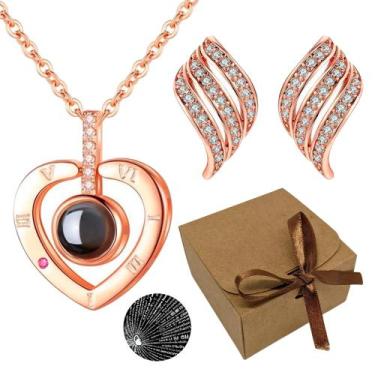 Imagem de Kit Presente Namorada Colar 100 Idioma Relógio Pulso Brinco - Things N