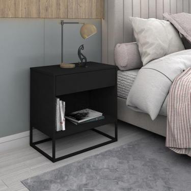 Imagem de Mesa de Cabeceira Malta 1 Gaveta Estilo Industrial Base de Ferro Preta