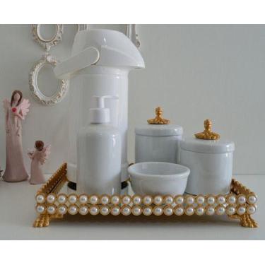 Imagem de Kit Higiene Bebe Porcelana Pote Gel Algodao Cotonete Termica - Ciranda