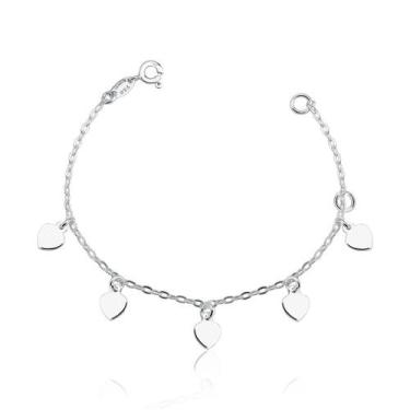 Imagem de Pulseira Infantil Coraçõezinhos Prata 925 - Atraktiva Jóias, 15cm