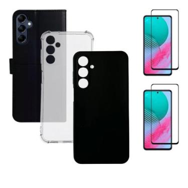 Imagem de Kit Completo Para Samsung M35 Carteira + Capa Preta + Transparente + 2