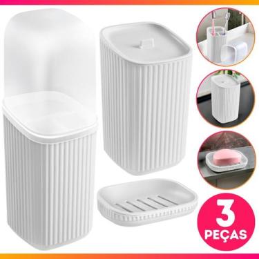 Imagem de Conjunto 3 Acessórios De Banheiro kit Completo Porta Escova De Dente S