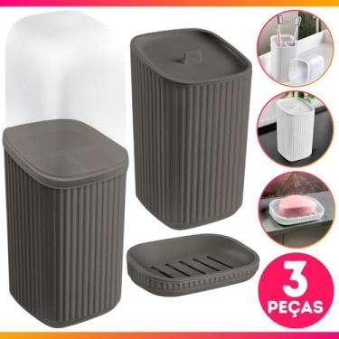 Imagem de Conjunto 3 Acessórios De Banheiro kit Completo Porta Escova De Dente S