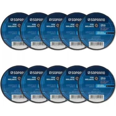 Imagem de Kit 10 Fita isolante Preta 19mm x 20 metros Soprano