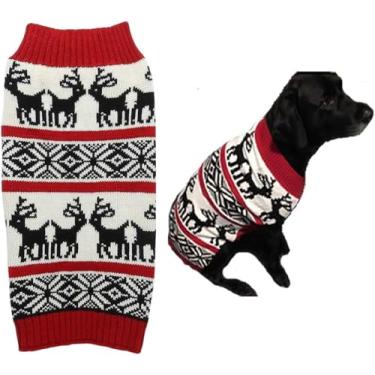 Imagem de Lanyarco Suéteres de Natal para cães feios, malha vintage, rena, férias, roupas festivas para animais de estimação, suéter de Natal para cães grandes, GG (GG) comprimento das costas 50,8 cm