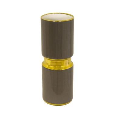 Imagem de Vaso 41x15cm Porcelana Marrom Filete Dourado  Decoração Luxo - LUXdéco