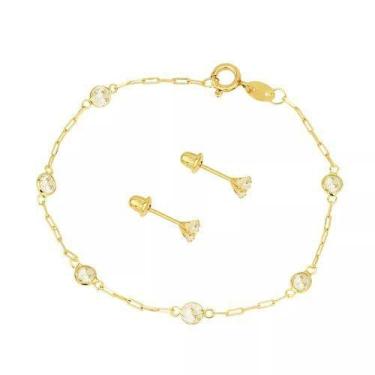 Imagem de Conjunto Pulseira E Brinco De Ouro 18k Infantil Adulto - DG Presentes