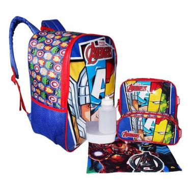 Imagem de Kit Mochila Vingadores Filme Escolar Costas Meninos Grande   - Luxcel,