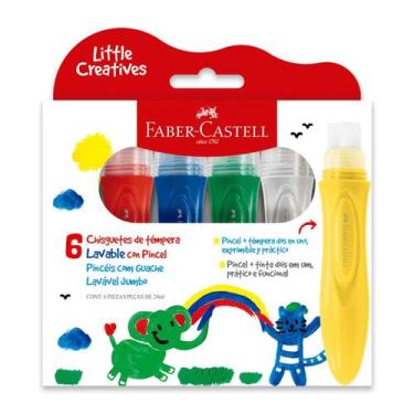 Imagem de Tinta Guache Faber Castell Pincel Jumbo Vassorinha Little Creatives 6 