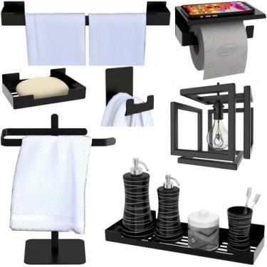 Imagem de Kit Acessórios Banheiro 6Pçs Adesivo Preto e Pendente S.Oslo - ShopFor