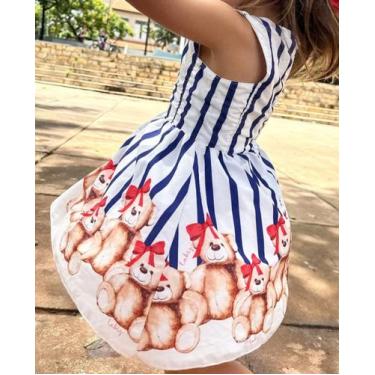 Imagem de Vestido Infantil Elegante Estampado Coração - LUBIZ, Branco listrado, 