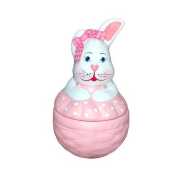 Imagem de Coelho Pote - Feliz Pascoa - Porta Bombons Rosa Menina - Hp Decor