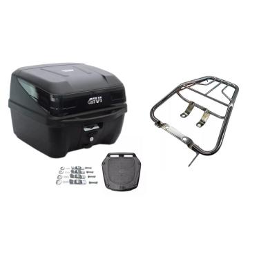 Imagem de Kit Baú Givi Moto 33L Preto Traffic Iii + Bagageiro Honda Cg Titan 150 2003 2004 2005 2006 2007 2008 Projétil
