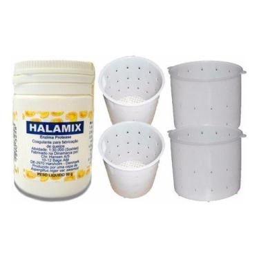 Imagem de Kit Coalho Halamix pó fabricação de queijos 50g com 4 formas - COMBO
