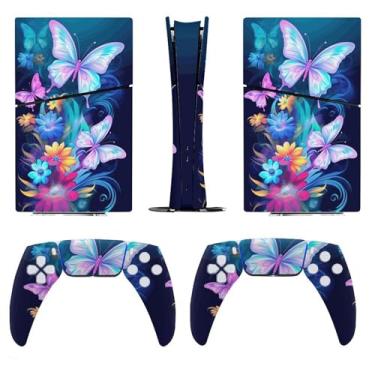 Imagem de Buyidec Adesivo para PS5 Slim Edição Digital Abstrata Borboleta Flor Consola Acessórios Capa Anime Vinil Capa Adesivo Conjunto Completo para Playstation5 Slim Digital Edition
