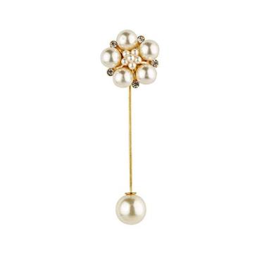 Imagem de Knighthood Broche de broche branco pérola ouro rosa e pedra detalhes flor lapela broche casaco terno presente casamento festa camisa colarinho lapela acessórios para homens mulheres, Pérola