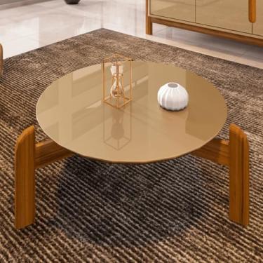 Imagem de Mesa De Centro Sala Lizz Redonda Com Pés Em Madeira Maciça Mesinha de Sala (Champagne/Cedro)