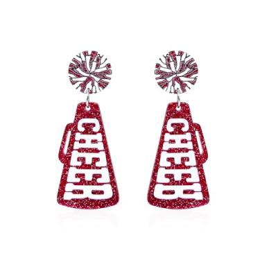 Imagem de CHEER Brincos pendentes de megafone Lightweigt Rugby Football Game Day Brincos para fãs jogadores, 1, Resina, Sem pedra preciosa