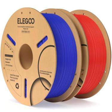 Imagem de ELEGOO Filamento PLA 1,75mm Azul e Vermelho 2KG, Precisão Dimensional do Filamento da Impressora 3D +/- 0,02 mm, Carretel de Papelão de 2 Pacotes de 1kg (2,2lbs) Filamento de Impressão 3D